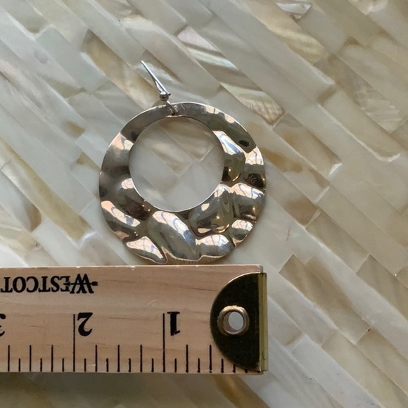 Large Hoop Hammered Silver Earrings - Picture 2 of 3